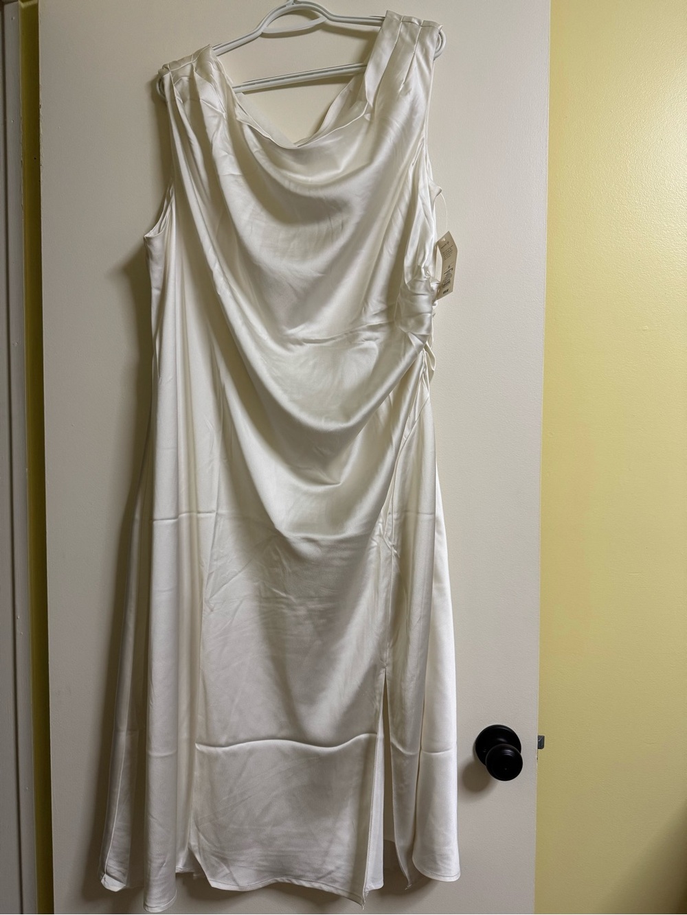 Elegant Cream Satin Draped Women’s Dress